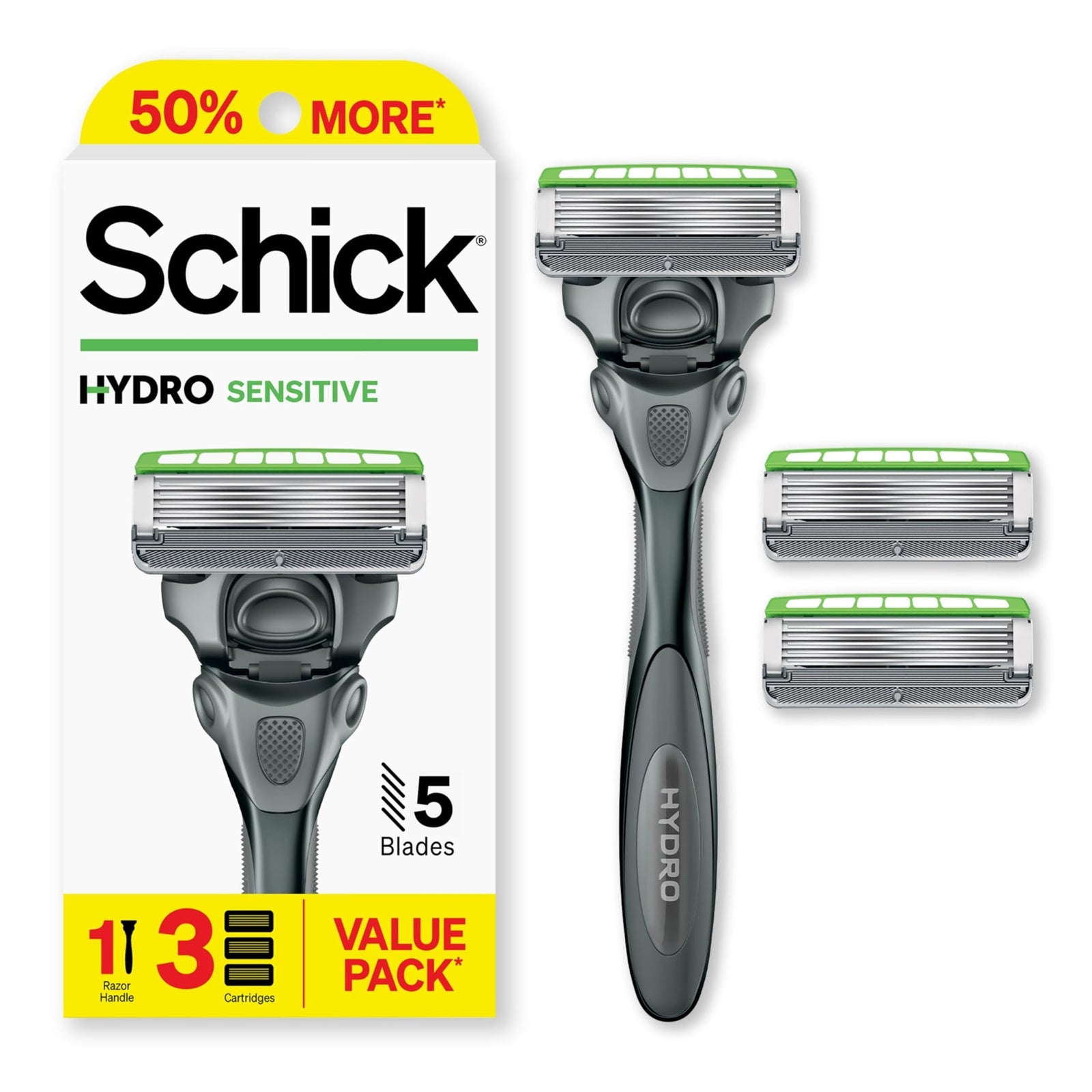 Schick Hydro Sensitive Razor (1 Handle + 3 Refills)