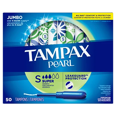 Tampax Pearl Tampons with Plastic Applicator, Super Absorbency, 50 Count (Pack of 4)
