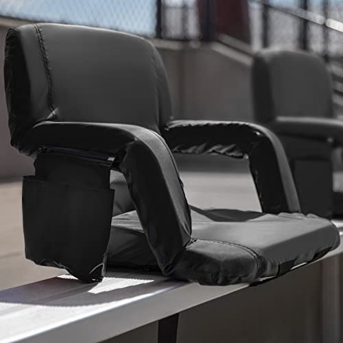 Flash Furniture Malta Portable Lightweight Reclining Stadium Chair-Black Padded Armrests, Back & Seat-Storage Pockets-Backpack Straps-Rear Zippered Pocket-Set of 2