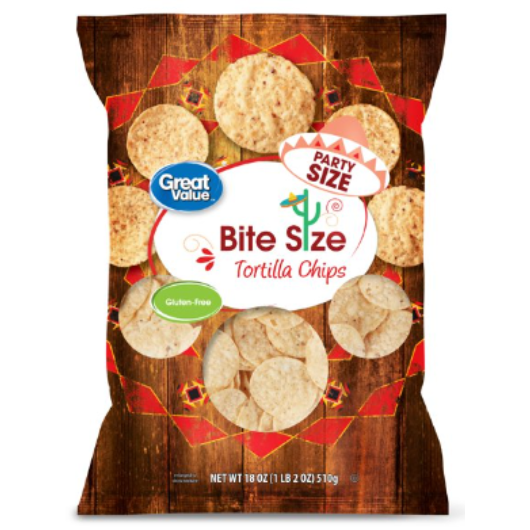 Great Value Bite Tortilla Chips Party Size, 18 Ounce