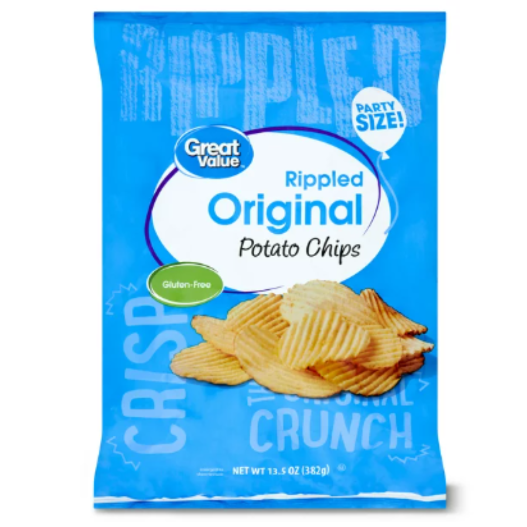 Great Value Original Rippled Potato Chips Party Size!, 13.5 Ounce