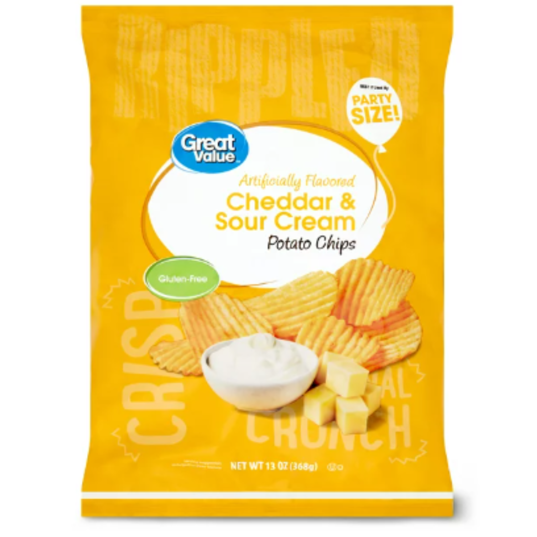 Great Value Cheddar & Sour Cream Potato Chips Party Size!, 13 Ounce