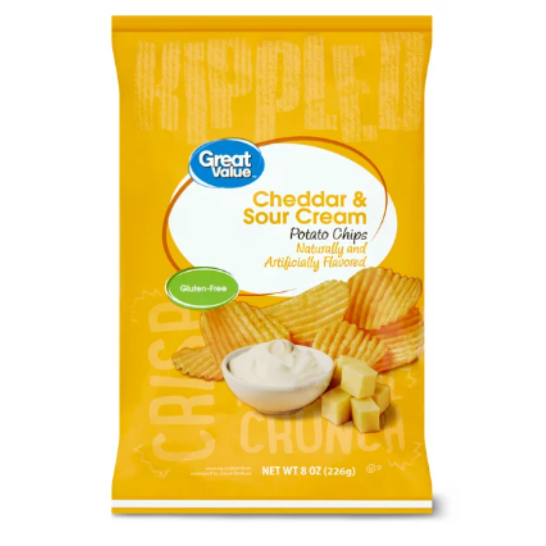 Great Value Cheddar & Sour Cream Rippled Potato Chips, 8 Ounce