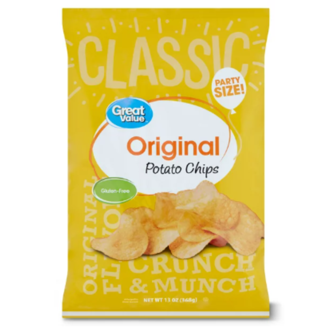 Great Value Party Size Original Potato Chips, 13 Ounce