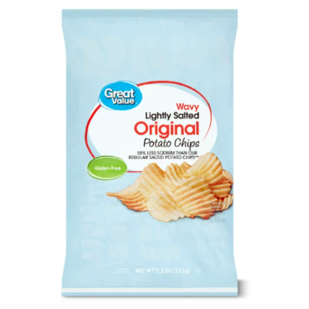 Great Value Wavy Lightly Salted Original Potato Chips, 7.5 Ounce