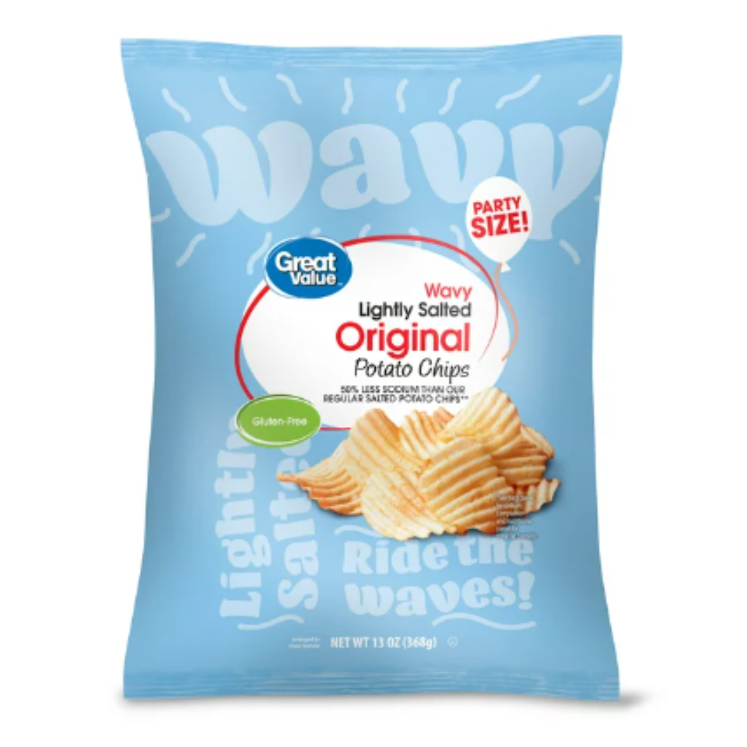 Great Value Lightly Salted WAVY Potato Chips, Party Size, 13 Ounce