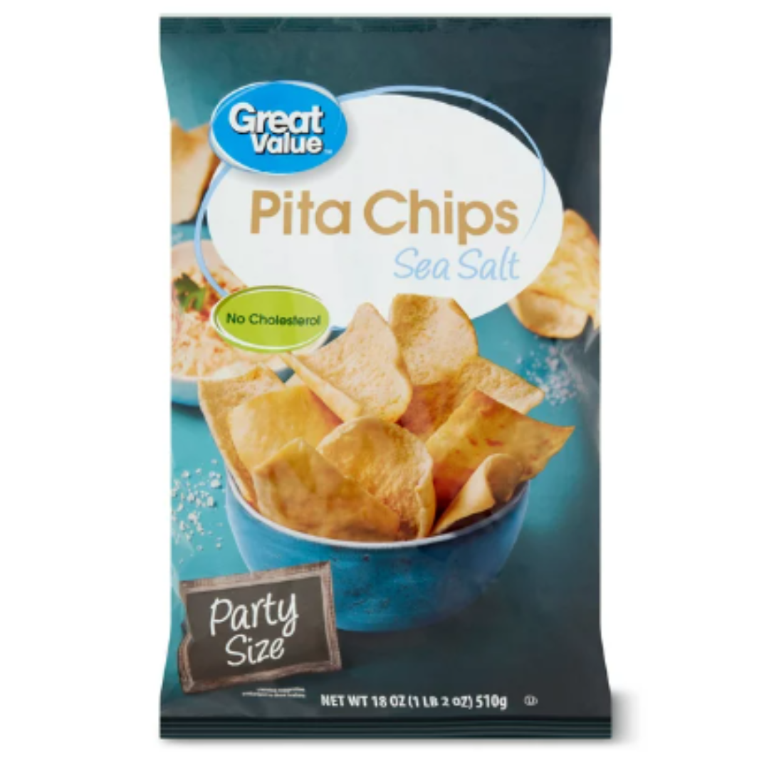 Great Value Party Size Sea Salt Pita Chips, 18 Ounce