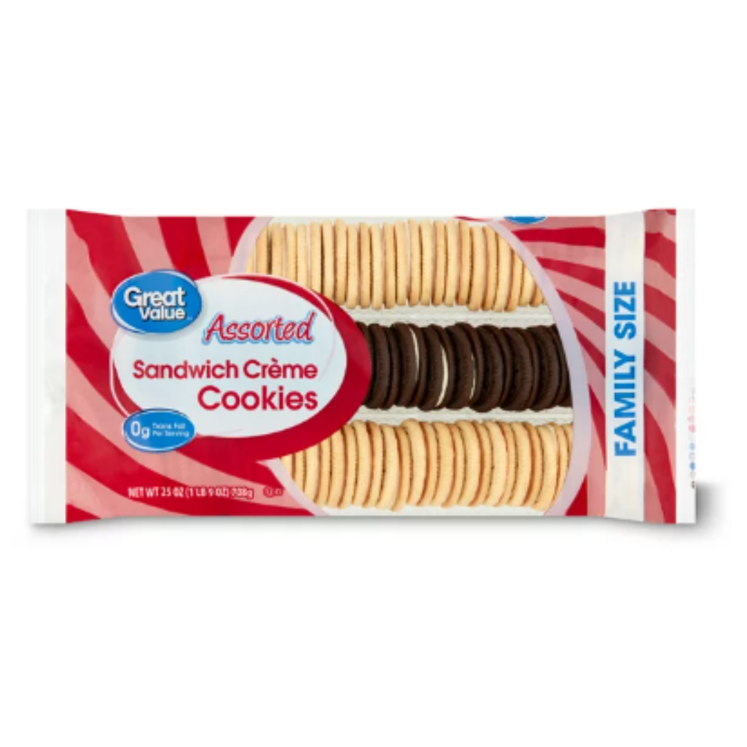 Great Value Assorted Sandwich Creme Cookies Family Size, 25 Ounce