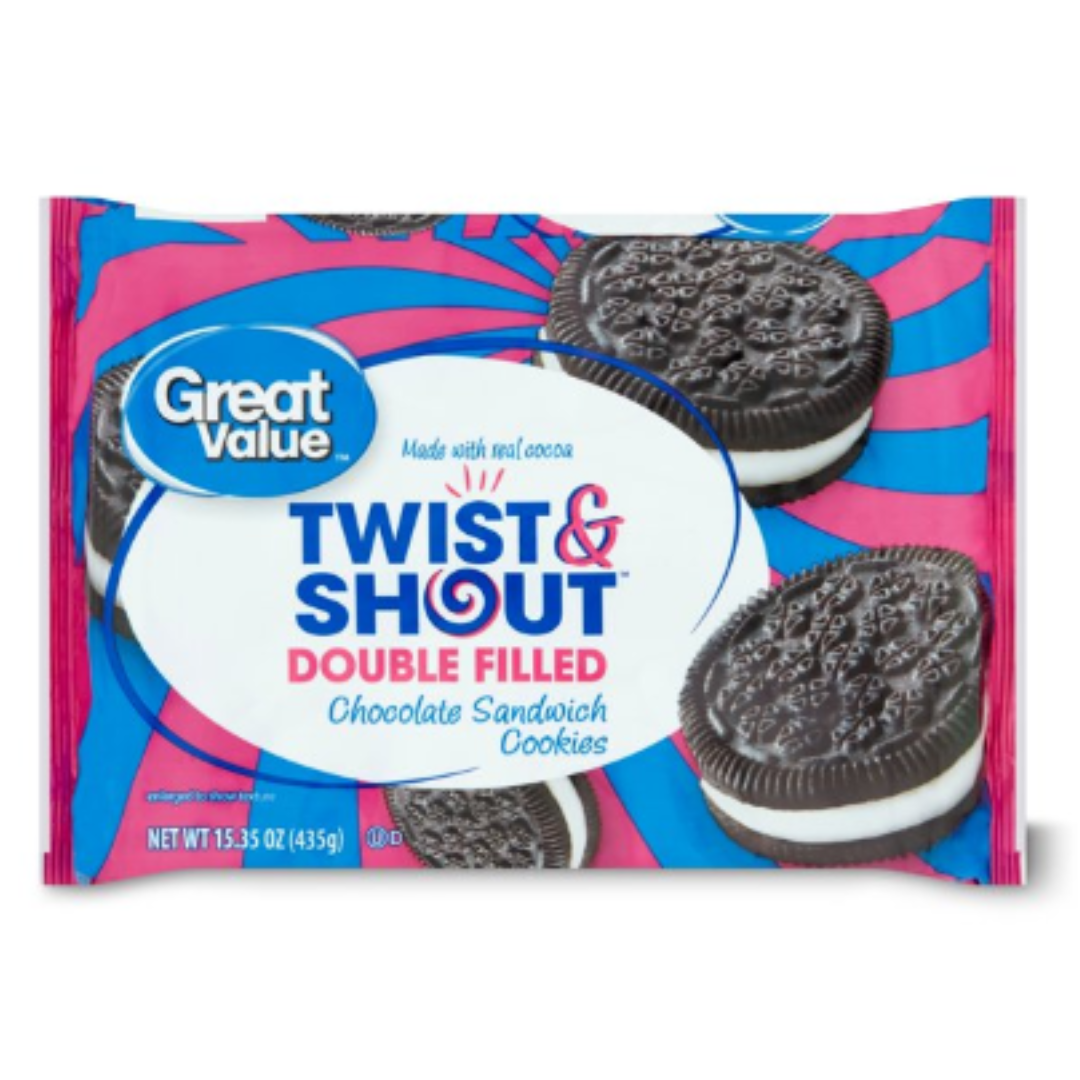 Great Value Twist & Shout Double Filled Chocolate Sandwich Cookies, 15.35 Ounce