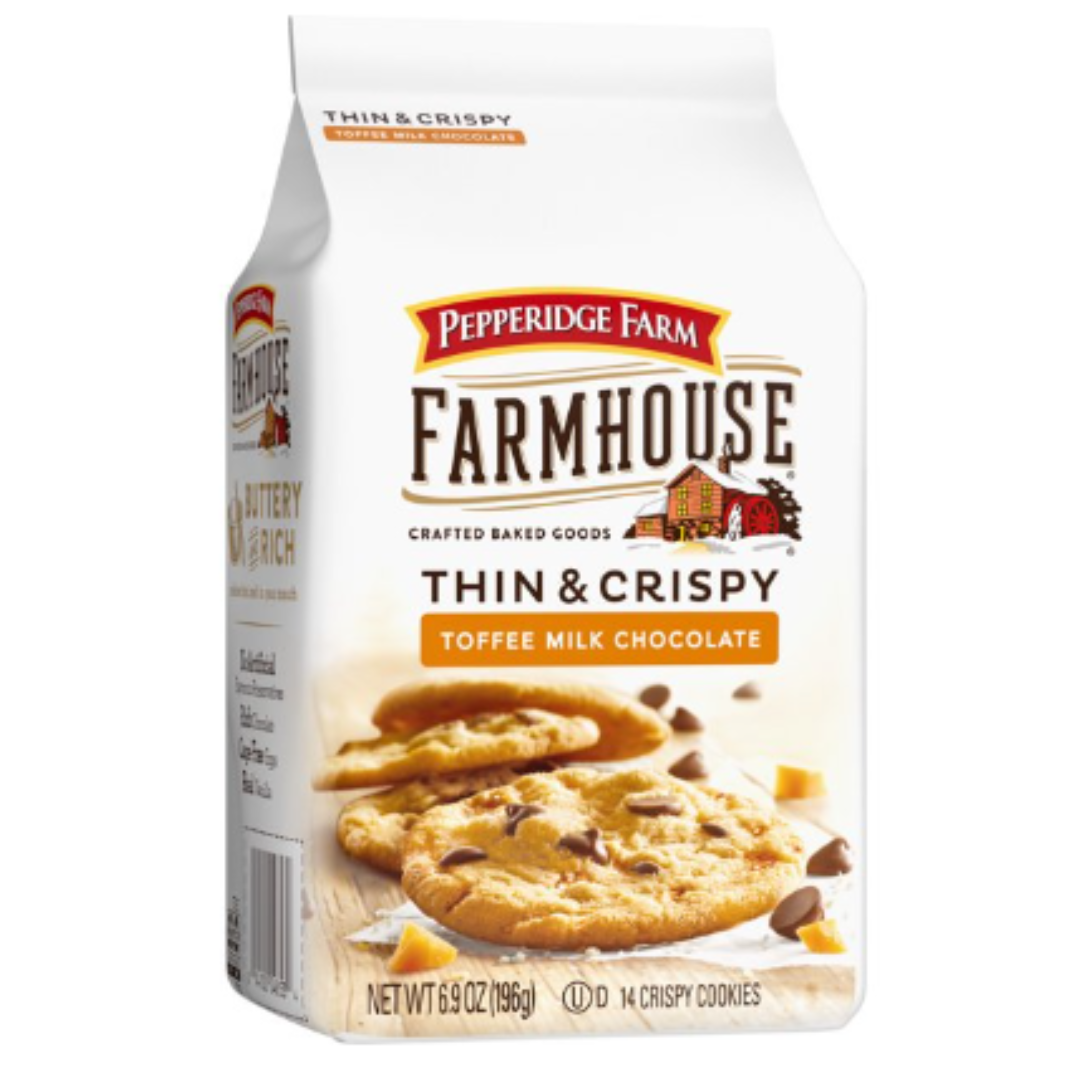 Pepperidge Farm Farmhouse Thin & Crispy Toffee Milk Chocolate Cookies, 6.9 Ounce