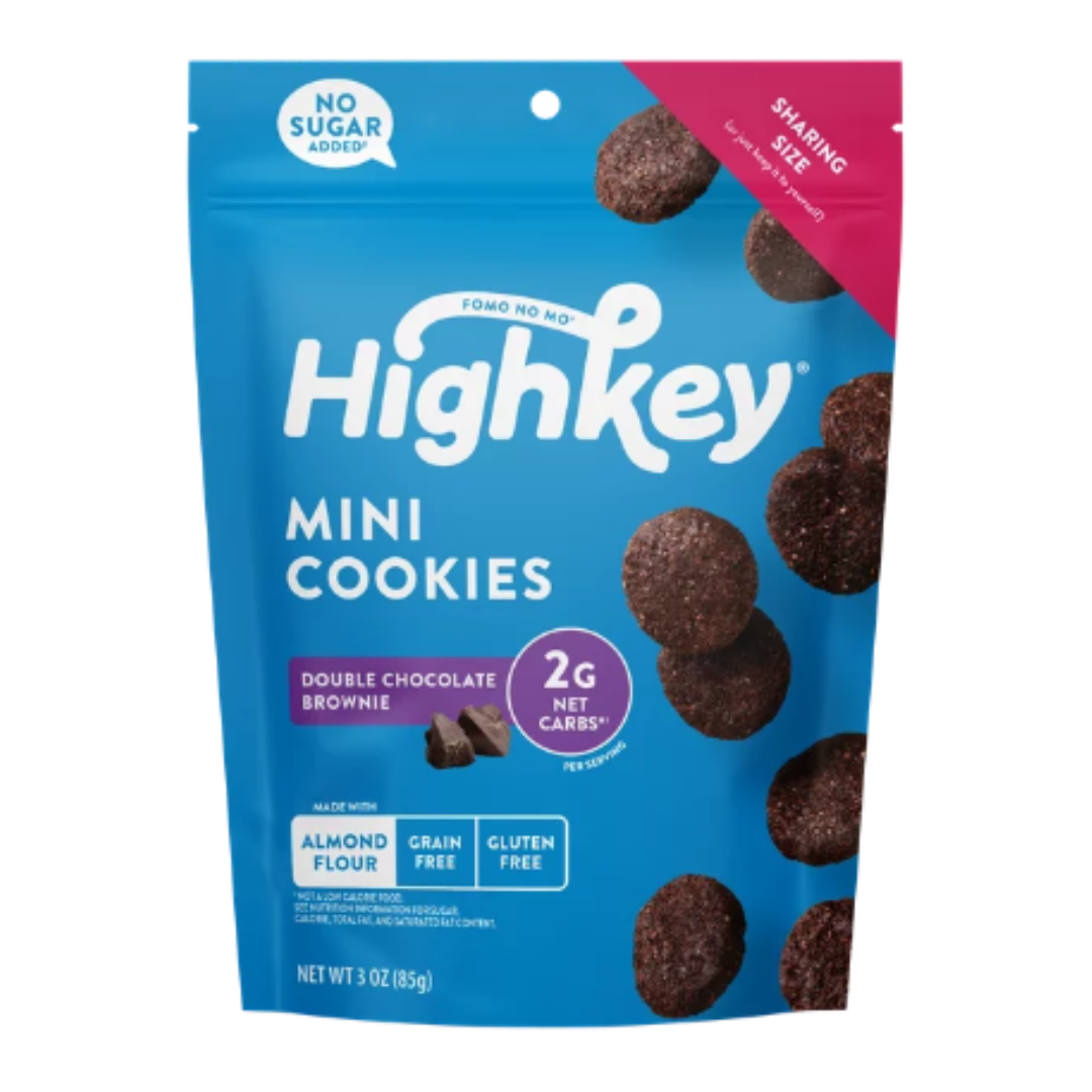 HighKey No Sugar Added Double Chocolate Brownie Mini Cookies, 3 Ounce