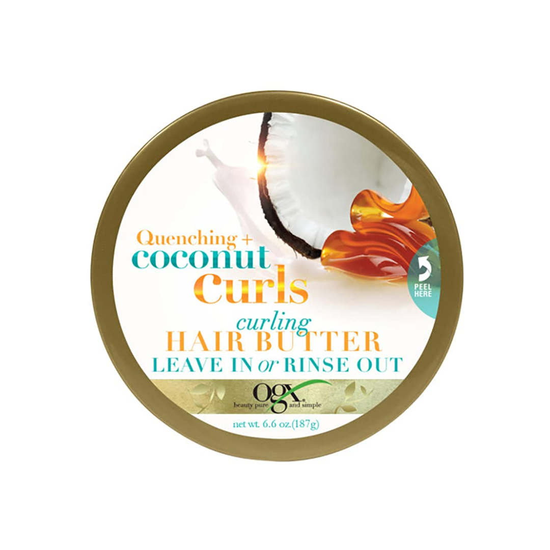 OGX Quenching + Coconut Curls Curling Hair Butter, Deep Moisture Leave-In Hair Mask & Treatment with Coconut Oil, 6.6 Ounce - Pack of 1