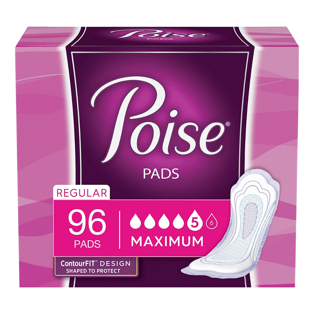 Poise Incontinence Pads for Women, Maximum Absorbency, Regular Length, 48 - Pack of 2