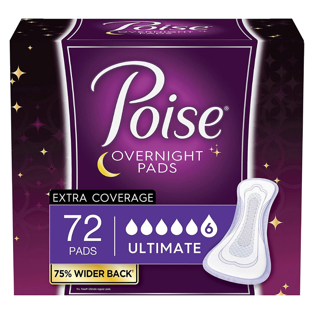 Poise Overnight Incontinence Pads for Women, Ultimate Absorbency, 36 - Pack of 2