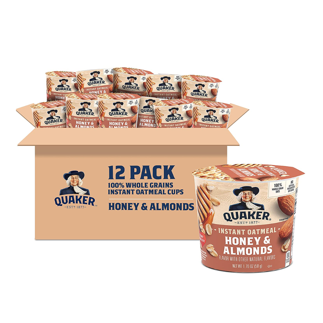 Quaker Instant Oatmeal Express Cups, Honey & Almonds, 1.76 Ounce - Pack of 12