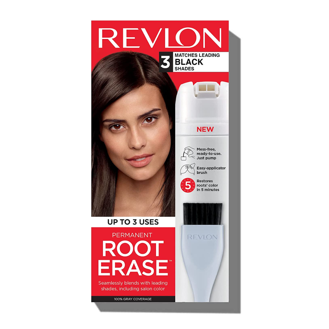 REVLON Root Erase Permanent Hair Color, Touchup Dye, 100% Gray Coverage, 3 Black, 3.2 fl Ounce