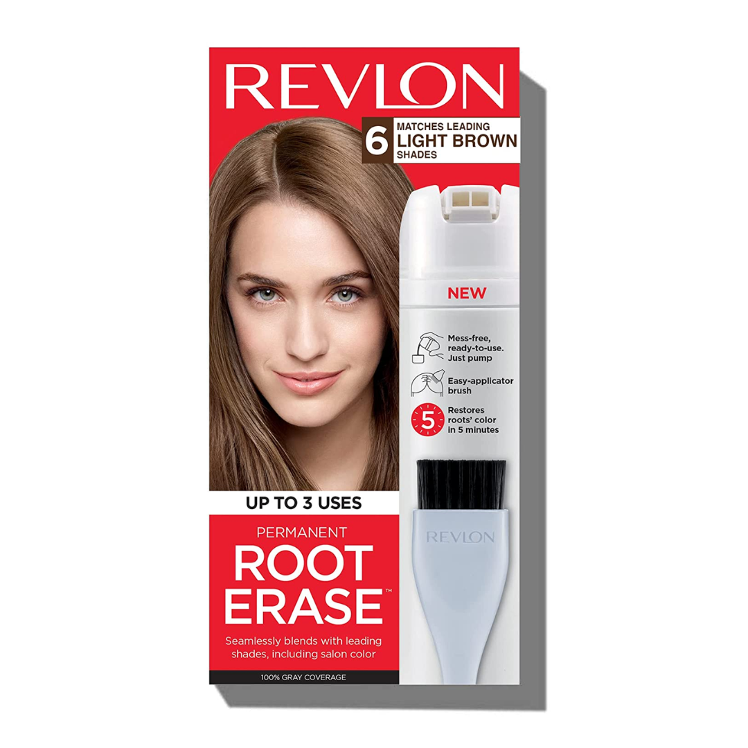 REVLON Root Erase Permanent Hair Color, Touchup Dye, 100% Gray Coverage, 6 Light Brown, 3.2 fl Ounce