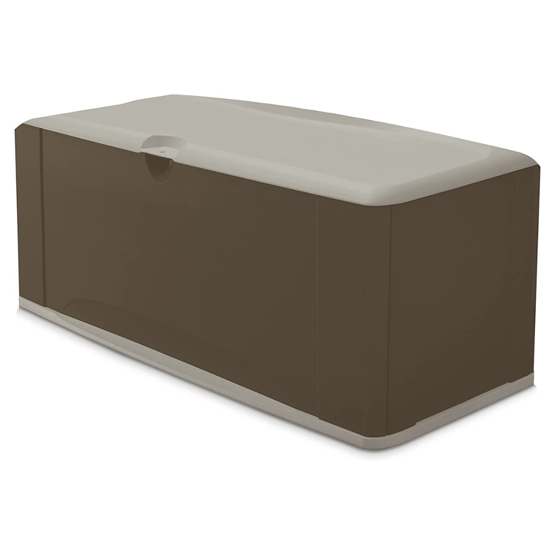 Rubbermaid Extra Large Resin Weather Resistant Outdoor Storage Deck Box, Putty/Canteen Brown, for Garden/Backyard/Home/Pool, 120 Gallon