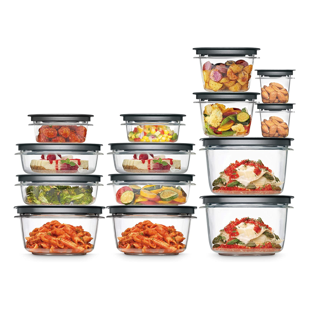 Rubbermaid Meal Prep Premier Food Storage Container, 28 Piece Set, Clear/Grey