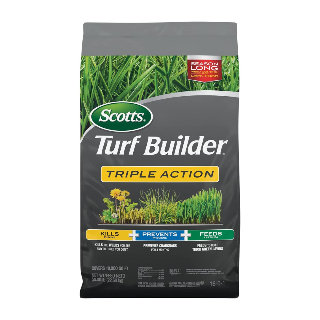 Scotts Turf Builder Triple Action, Combination Weed Control, Weed Preventer, and Fertilizer, 50 Pounds