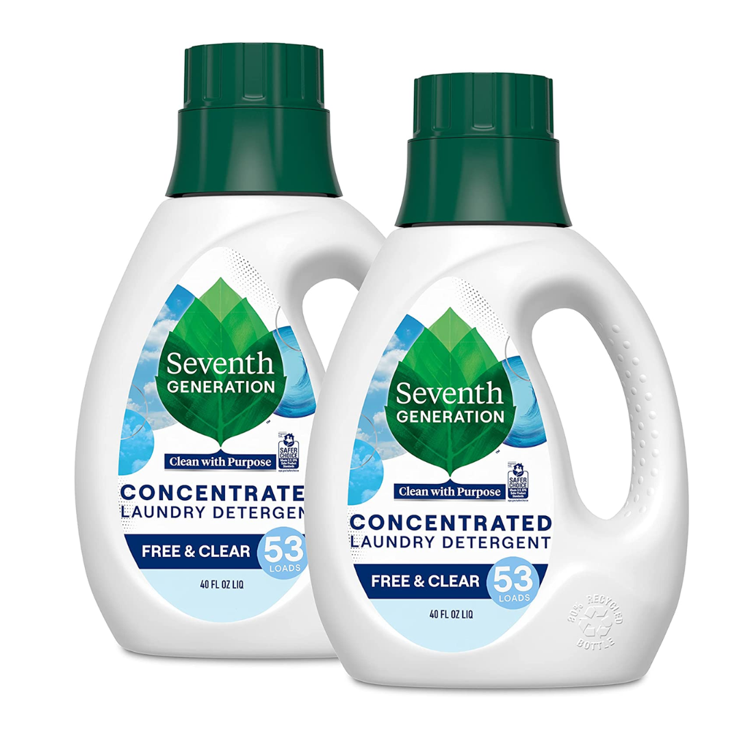 Seventh Generation Concentrated Laundry Detergent, Free & Clear Unscented, 40 Ounce - Pack of 2