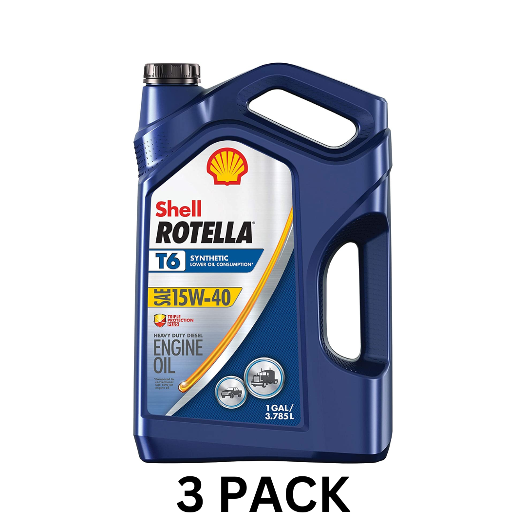 Shell Rotella T6 Full Synthetic 15W-40 Diesel Engine Oil, 1 Gallon - Pack of 3