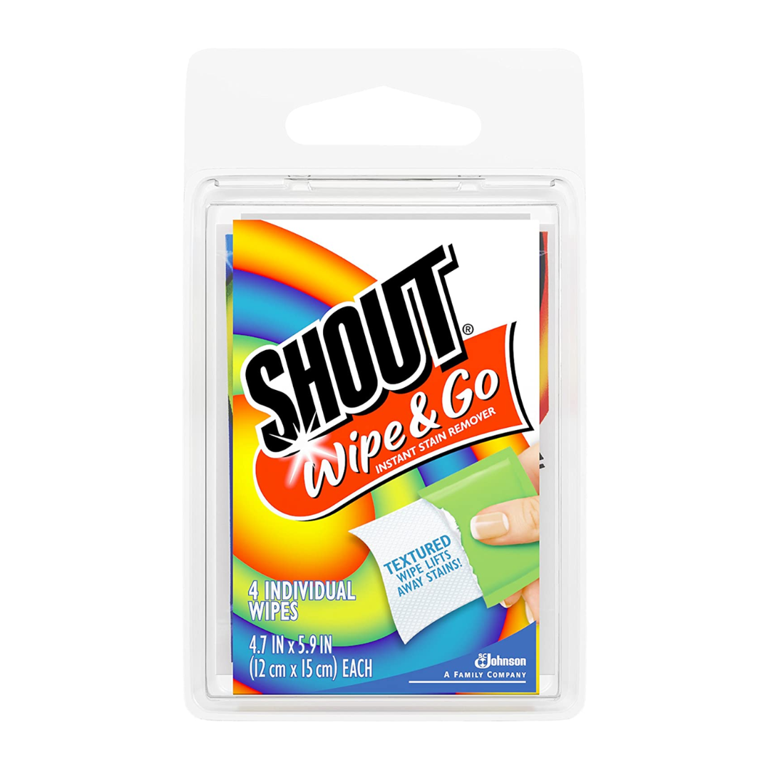 SHOUT Wipe and Go Instant Stain Remover, for On-the-Go Laundry Stains, 4 Count - Pack of 24