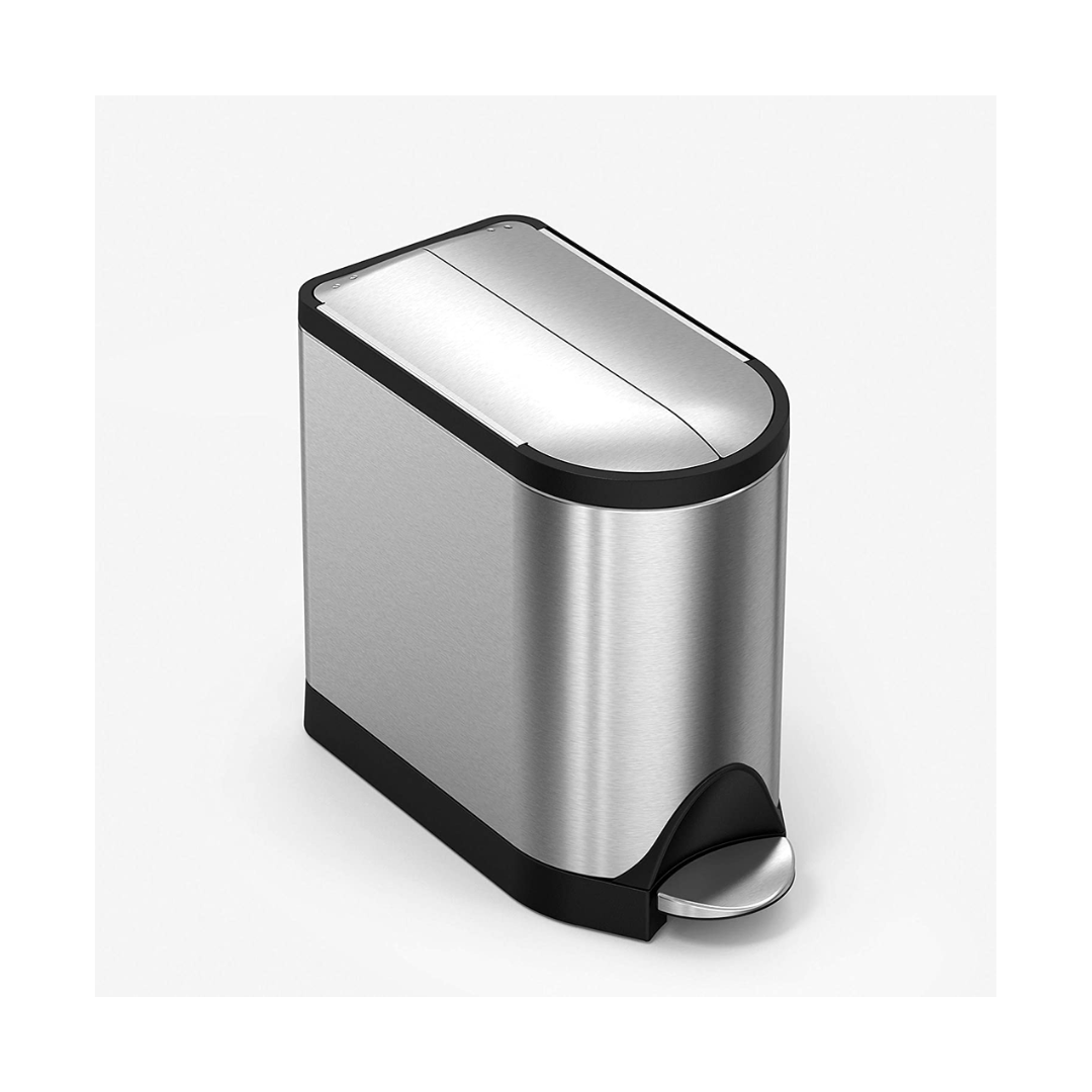 Simplehuman 10 Liters Butterfly Lid Bathroom Step Trash Can, Brushed Stainless Steel with Black Trim