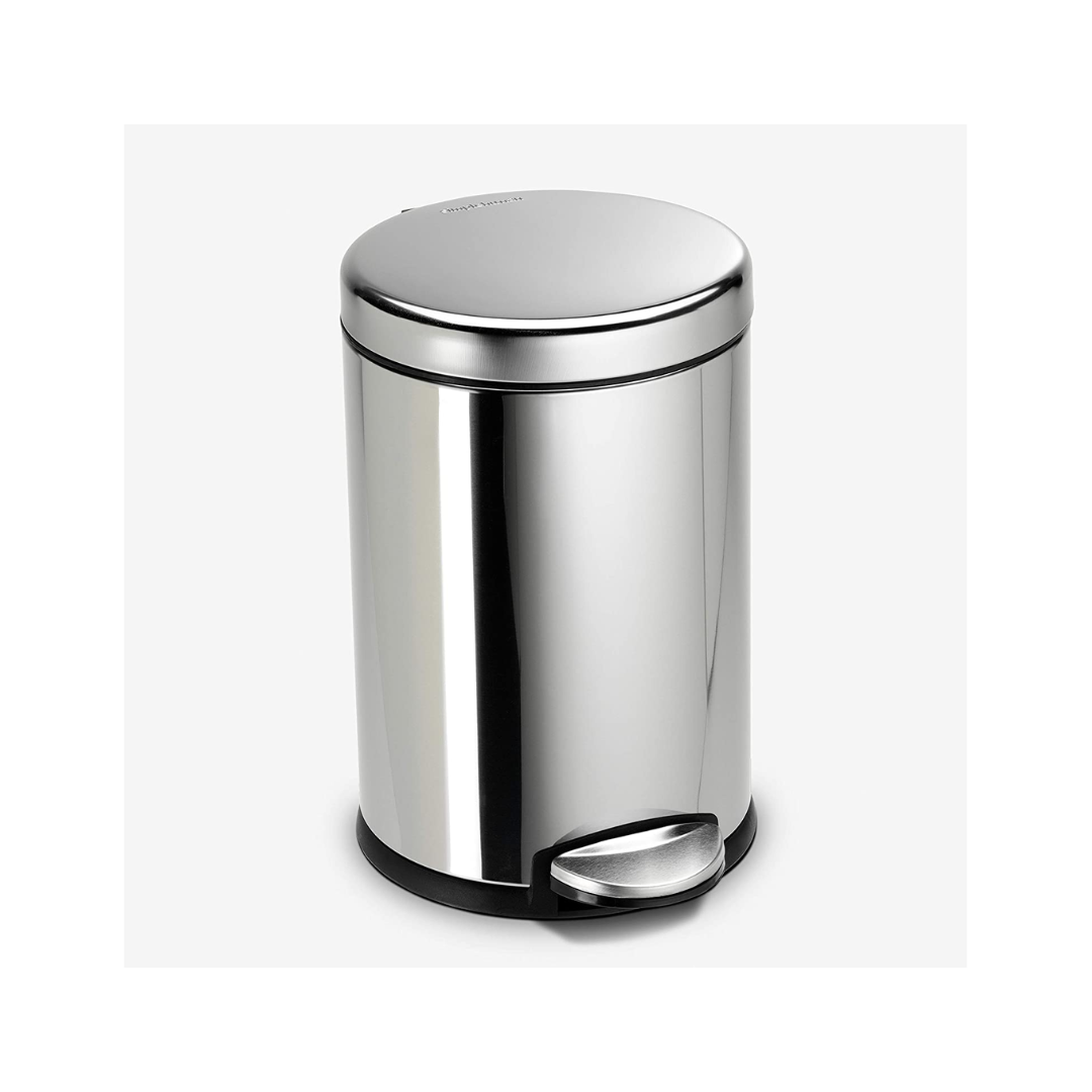 Simplehuman 4.5 Liters Gallon Round Bathroom Step Trash Can, Polished Stainless Steel