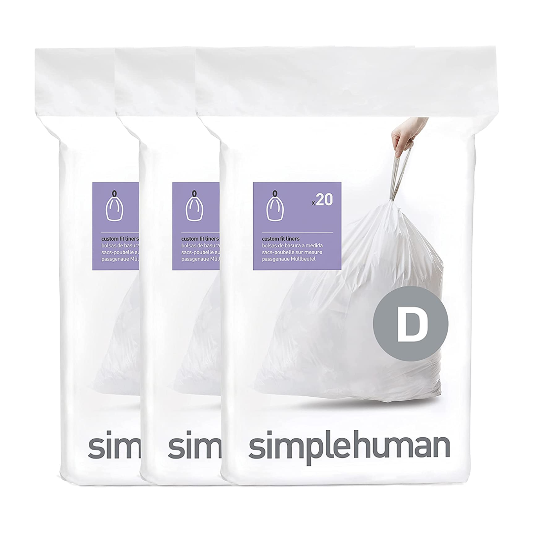 Simplehuman Code D Custom Fit Drawstring Trash Bags in Dispenser Packs, White, 20 Liter - 60 Count