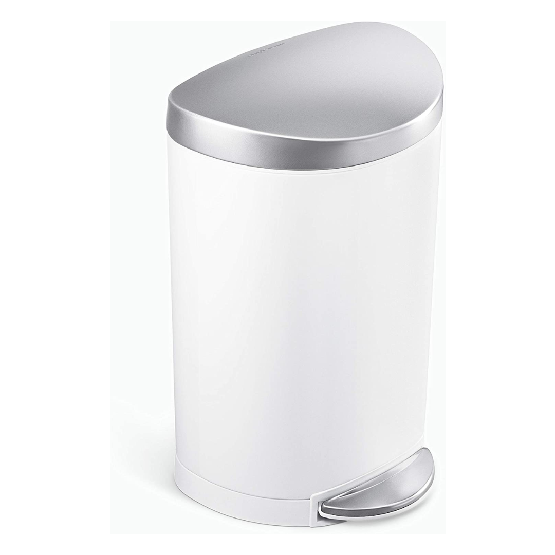 Simplehuman 6 Liter Semi-Round Bathroom Step Trash Can, White Steel