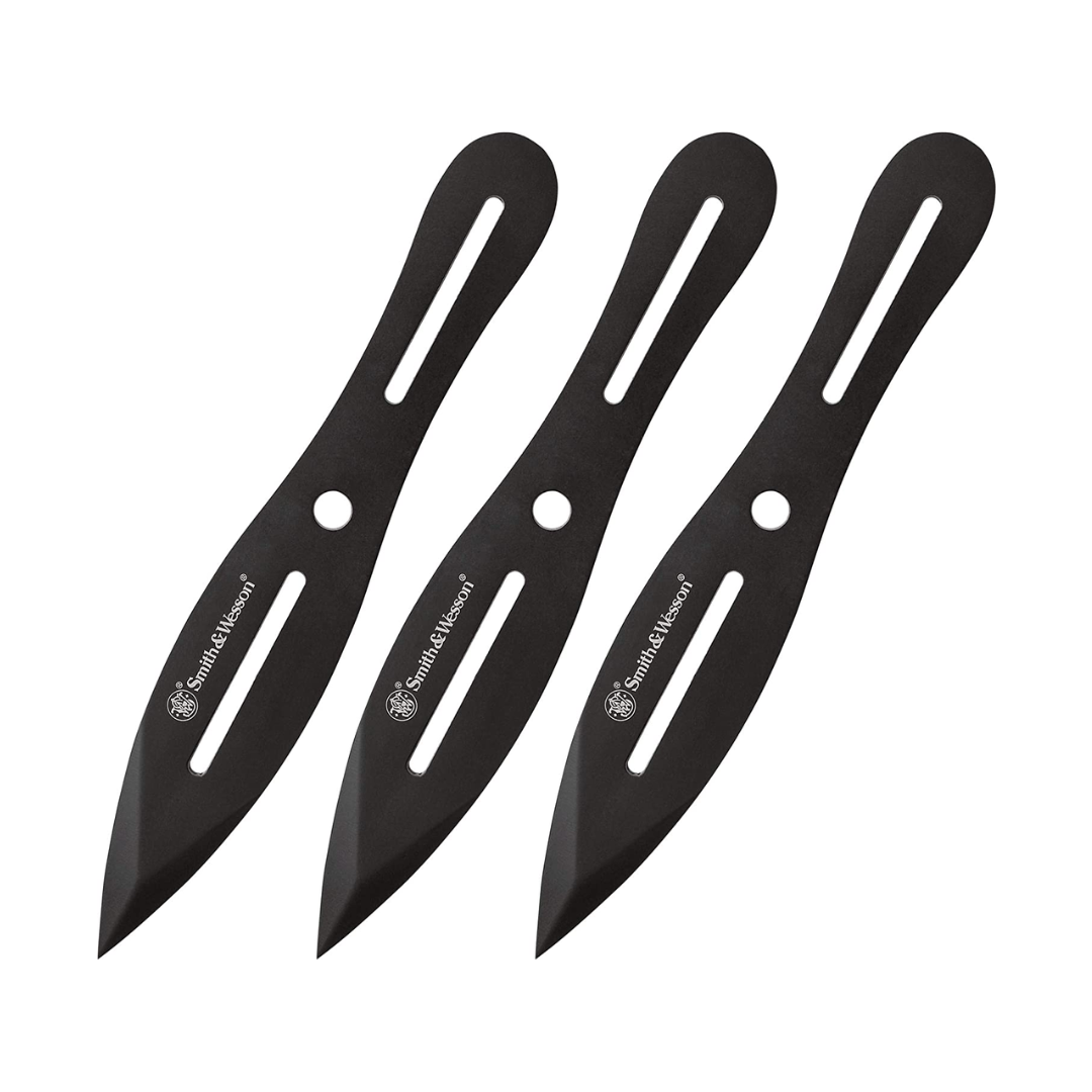 Smith & Wesson Three 8in Stainless Steel Throwing Knives Set with Nylon Belt Sheath SWTK8BCP