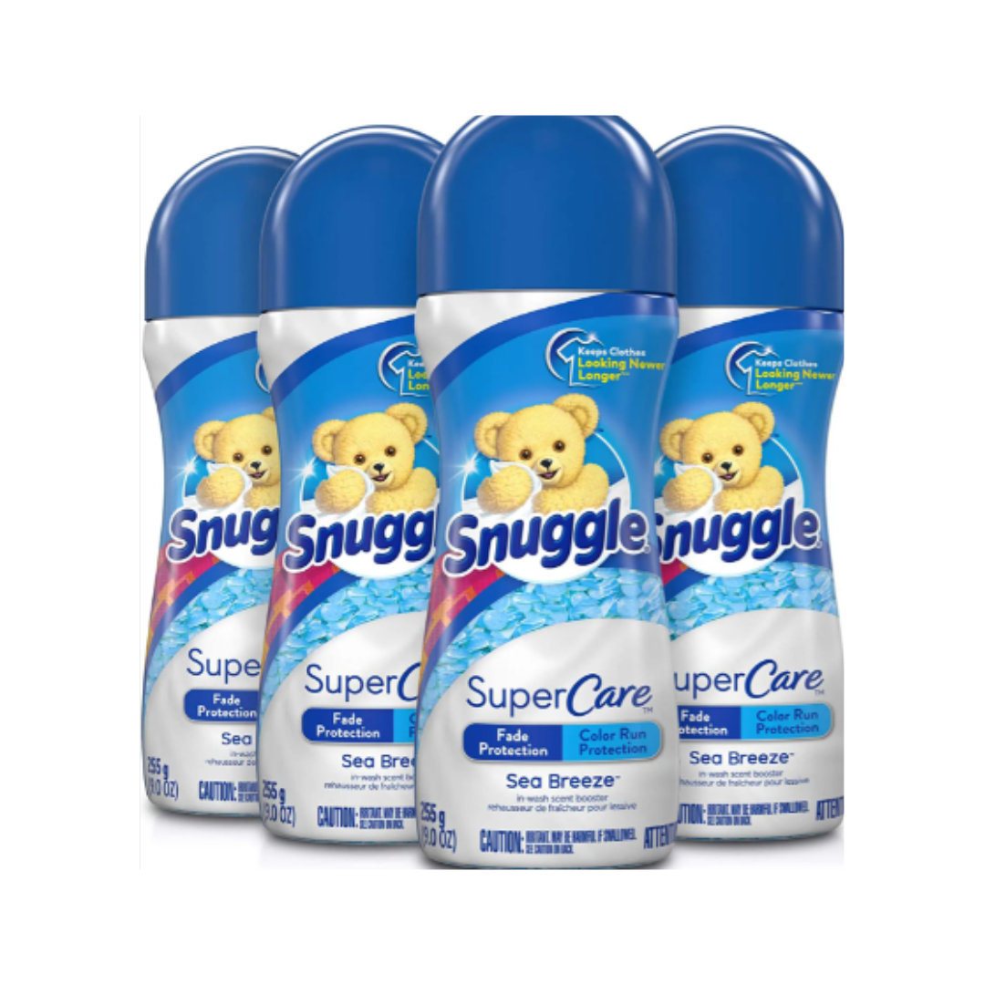 Snuggle SuperCare in-Wash Scent Booster Beads, Sea Breeze, Fade and Color Run Protection, 9 Ounce - Pack of 4