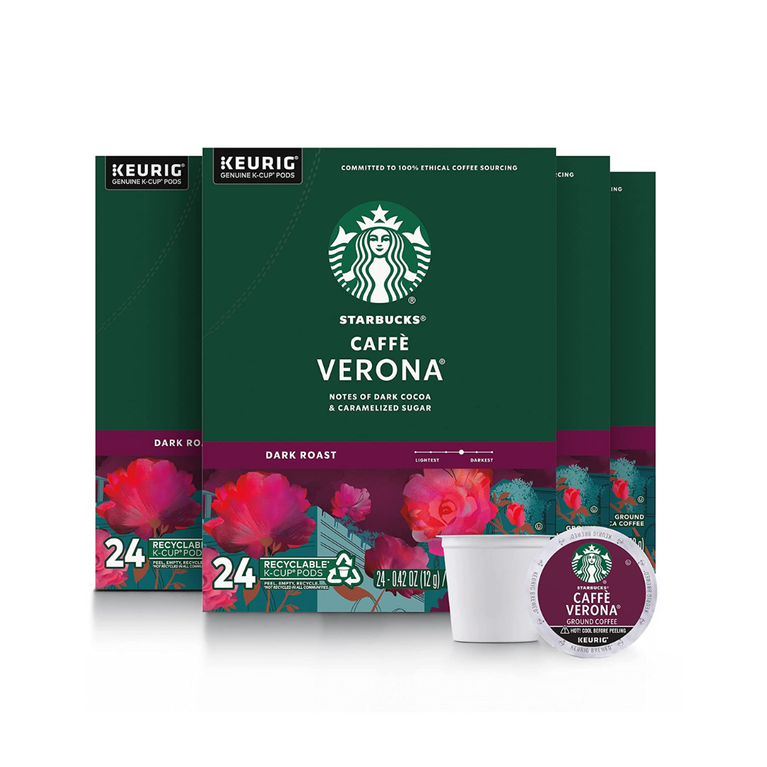 Starbucks Dark Roast K-Cup Coffee Pods, Caffè Verona for Keurig Brewers, 24 Count - Pack of 4