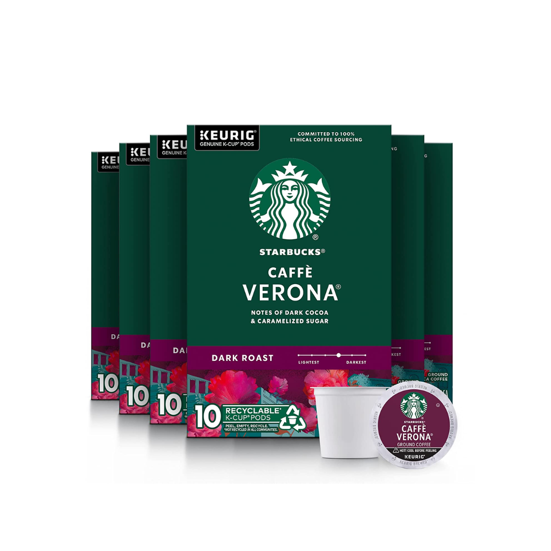 Starbucks Dark Roast K-Cup Coffee Pods, Caffè Verona for Keurig Brewers, 10 Count - Pack of 6