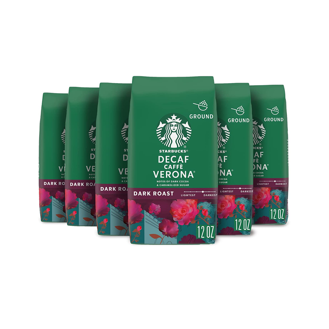 Starbucks Ground Coffee, Dark Roast Coffee, Decaf Caffè Verona, 12 Ounce - Pack of 6