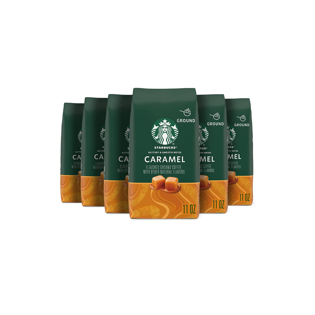 Starbucks Ground Coffee, Caramel Flavored Coffee, Naturally Flavored, 11 Ounce - Pack of 6