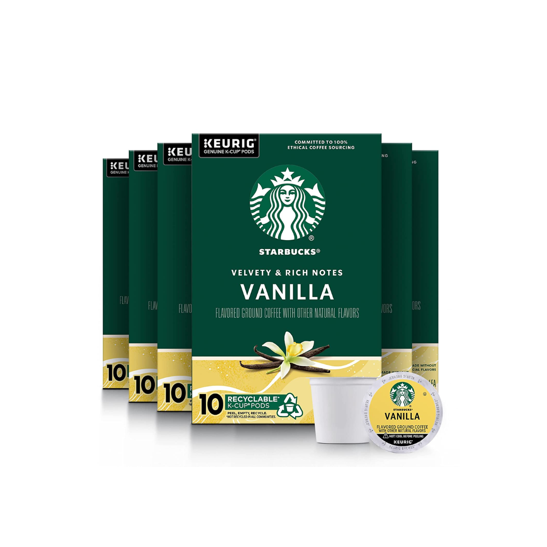 Starbucks K-Cup Coffee Pods, Vanilla Flavored Coffee, Naturally Flavored, 10 Count - Pack of 12