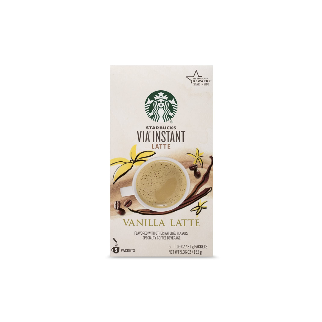 Starbucks VIA Instant Coffee Flavored Packets, Vanilla Latte, 1.09 Ounce - Count 5