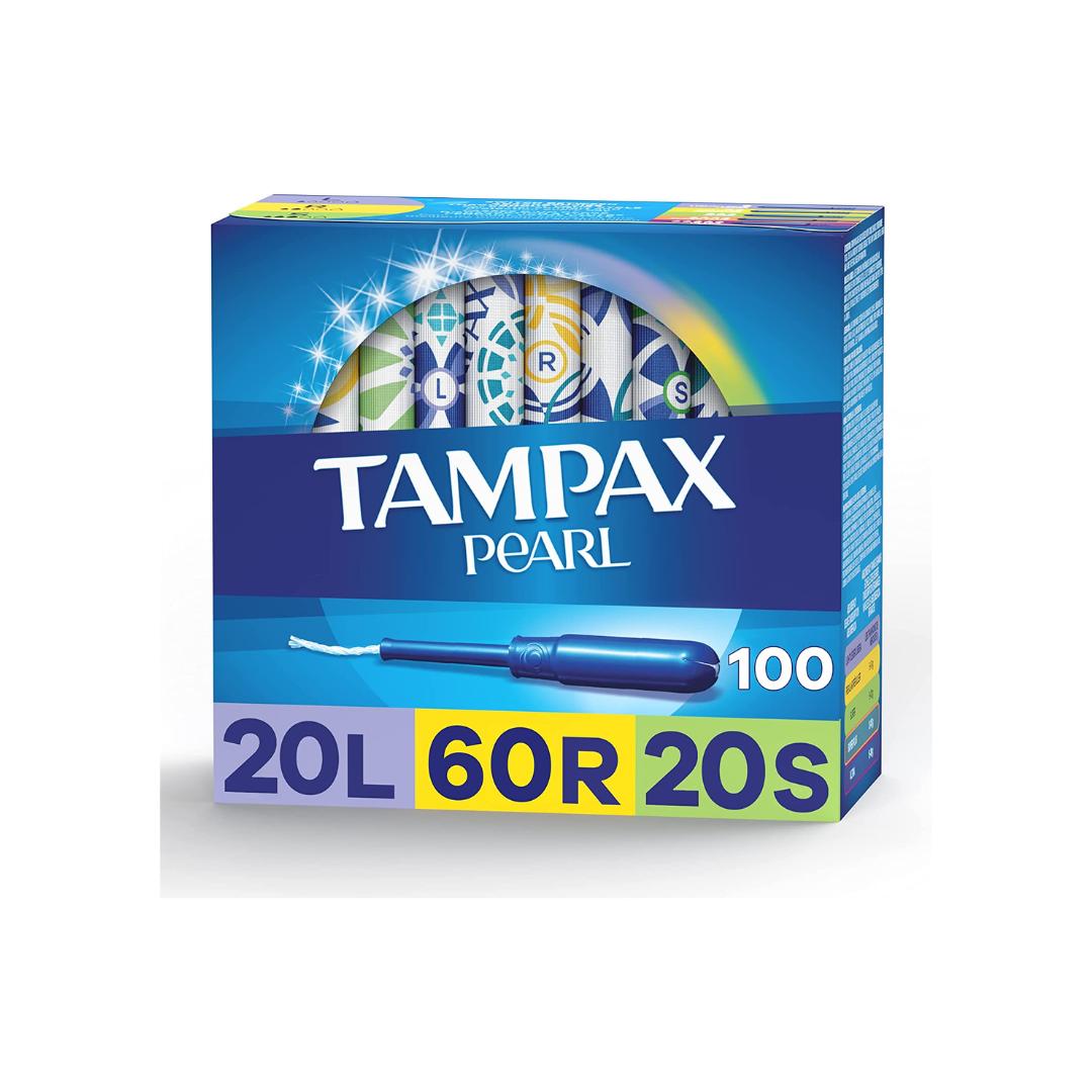 Tampax Pearl Tampons Trio Pack, Light, Regular, Super Absorbency, Unscented, 100 Count