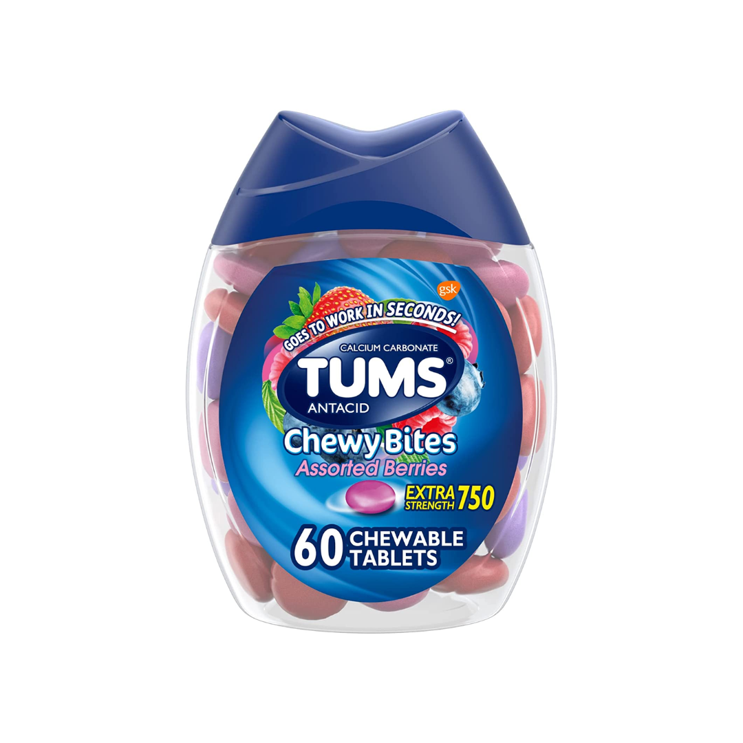 TUMS Chewy Bites Ultra Strength Antacid Tablets, Assorted Berries - 60 Count