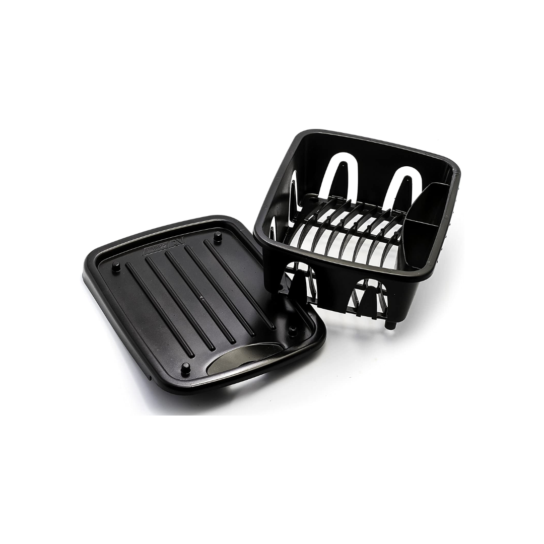 Camco 43512 Mini Dish Drainer and Tray, Durable Heavy-Duty Construction, Black
