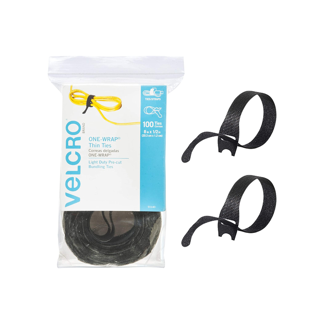 VELCRO Brand ONE-WRAP Cable Ties, 100 Pack, 8 x 1/2" Black Cord Organization Straps