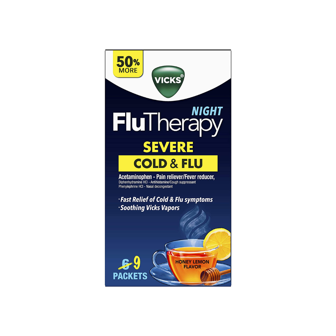 Vicks Flutherapy Cold and Flu Medicine, Night Hot Drink - 9 Count