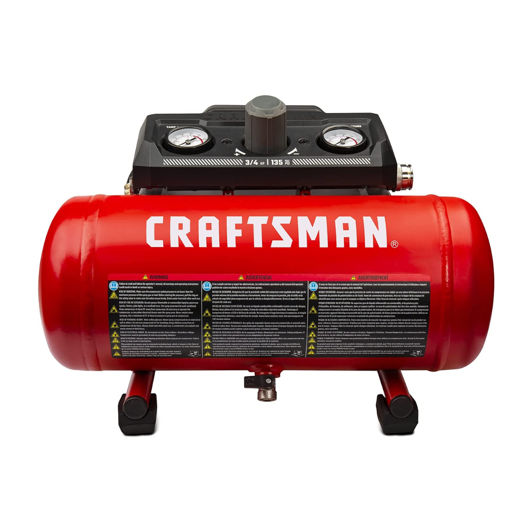 CRAFTSMAN CMXECXA0200141A 1.5 Gallon 3/4 HP Portable Air Compressor, Max 135 PSI, 1.5 CFM@90psi, Oil Free Air Tank, Electric Air Tool, Red