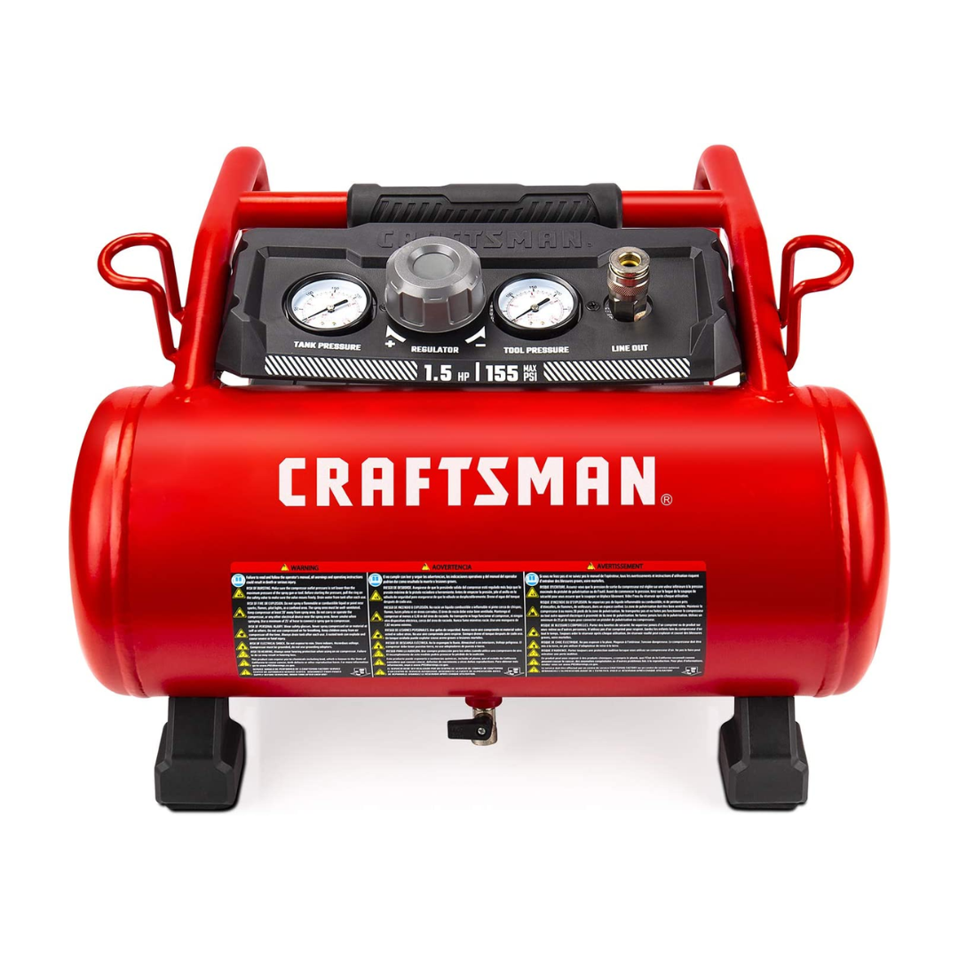 CRAFTSMAN CMXECXA0200341 Air Compressor, 3 Gallon 1.5 HP Max 155 Psi Pressure Oil-Free Portable, Red