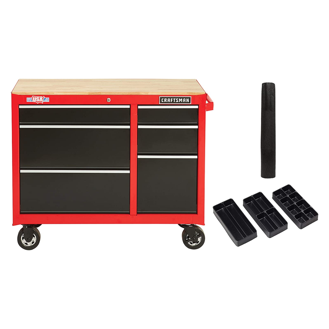 CRAFTSMAN CMST82777RB Workbench with Drawer Liner Roll/Tray Set, 41-Inch, Rolling,, 6 Drawer, Red