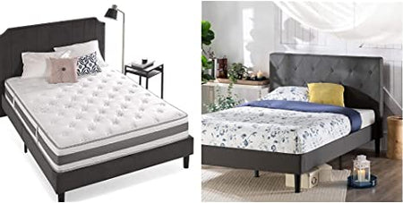 Zinus Swirl Green Tea Cooling Memory Foam Hybrid Mattress - 10 Inch and Shalini Upholstered Platform Bed Frame, Dark Grey - 40.5 Inch