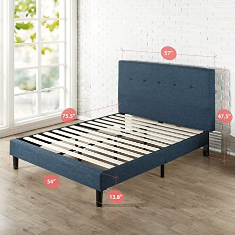 Zinus Omkaram Upholstered Platform Bed with Wood Slat Support & 10 Inch Gel-Infused Green Tea Memory Foam Mattress