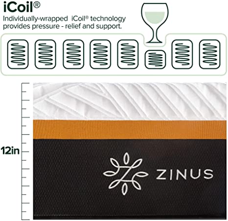 ZINUS 12 Inch Cooling Copper ADAPTIVE Pocket Spring Hybrid Mattress, Off-White
